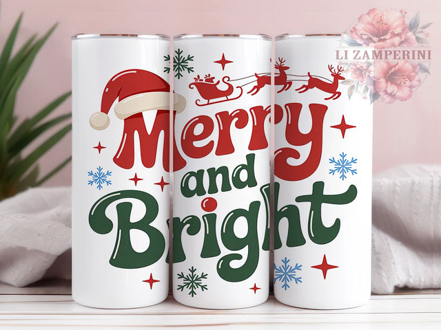 3D Merry & Bright Christmas Tumbler, Inflated Christmas Wrap, 20Oz Skinny Tumbler, Holiday Sublimation Design, Puffy Letter Christmas Tumbler, Festive Quote Wrap, Bright Holiday Tumbler Sublimation Li Zamperini 