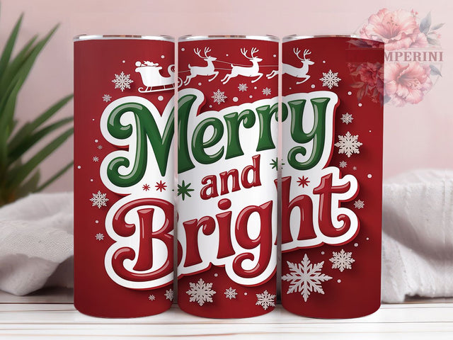3D Merry & Bright Christmas Tumbler, Inflated Christmas Wrap, 20Oz Skinny Tumbler, Holiday Sublimation Design, Puffy Letter Christmas Tumbler, Festive Quote Wrap, Bright Holiday Tumbler Sublimation Li Zamperini 