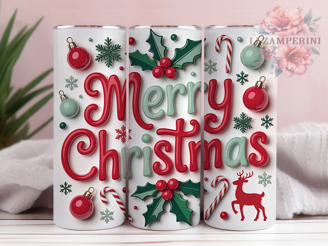 3D Merry Christmas Holiday Tumbler, Holiday Sublimation Design, Festive Cup Art, 20oz Xmas Tumbler, Whimsical Christmas Mug, Stylish Holiday Cup, Cozy Christmas Wrap Sublimation Li Zamperini 