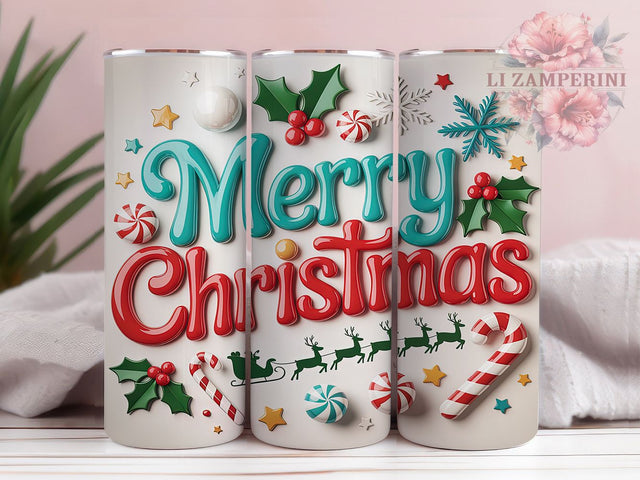 3D Merry Christmas Holiday Tumbler, Holiday Sublimation Design, Festive Cup Art, 20oz Xmas Tumbler, Whimsical Christmas Mug, Stylish Holiday Cup, Cozy Christmas Wrap Sublimation Li Zamperini 