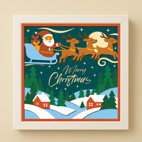 3D Merry Christmas Shadow Box SVG, Christmas Light Box Cricut File, Flying Reindeer Papercut, Santa Sleigh Shadow Box SVG SVG HappyDesignStudio 