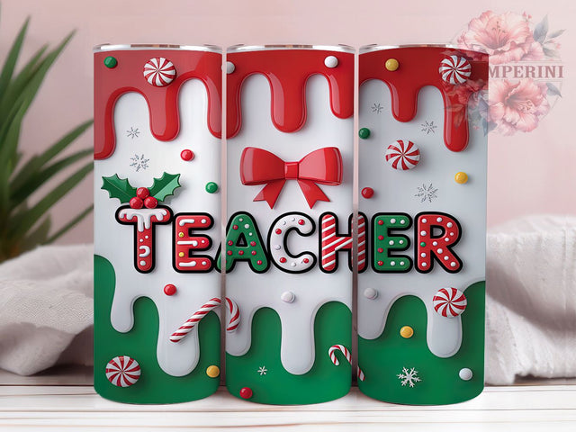 3D Merry Christmas Teacher Tumbler, Merry Christmas Teacher Wrap, Festive Teacher Sublimation, Holiday Teacher Cup, 20Oz Skinny Tumbler Wrap, Teacher Christmas Mug, Jolly Holiday Design Sublimation Li Zamperini 