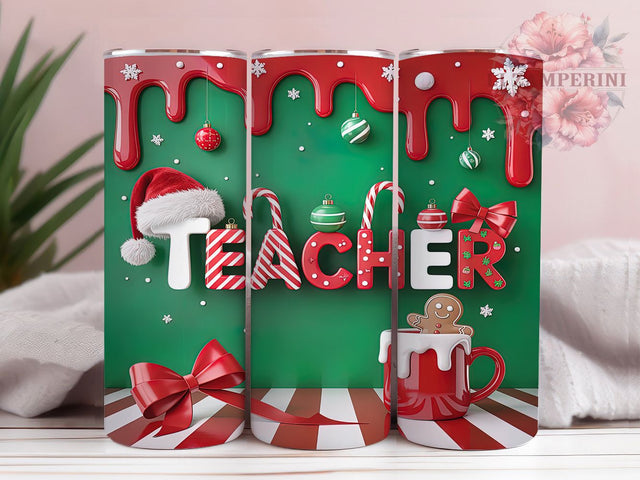 3D Merry Christmas Teacher Tumbler, Merry Christmas Teacher Wrap, Festive Teacher Sublimation, Holiday Teacher Cup, 20Oz Skinny Tumbler Wrap, Teacher Christmas Mug, Jolly Holiday Design Sublimation Li Zamperini 