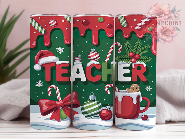 3D Merry Christmas Teacher Tumbler, Merry Christmas Teacher Wrap, Festive Teacher Sublimation, Holiday Teacher Cup, 20Oz Skinny Tumbler Wrap, Teacher Christmas Mug, Jolly Holiday Design Sublimation Li Zamperini 