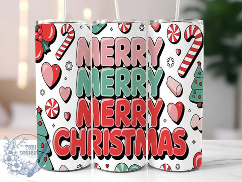 3D Merry Christmas Tumbler, Inflated Candy Cane Wrap, Holiday Drinkware, 20oz Sublimation Design, Festive Tumbler Wrap, Cute Christmas Mug, Candy Cane Tumbler Sublimation ToriDesigns 