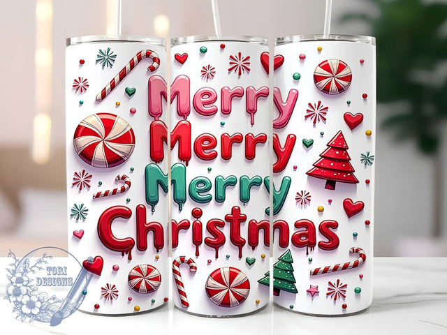 3D Merry Christmas Tumbler, Inflated Candy Cane Wrap, Holiday Drinkware, 20oz Sublimation Design, Festive Tumbler Wrap, Cute Christmas Mug, Candy Cane Tumbler Sublimation ToriDesigns 