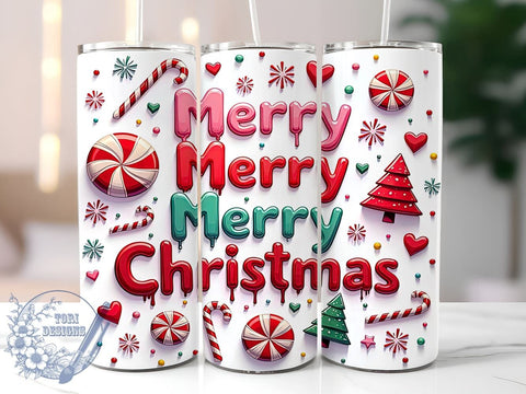3D Merry Christmas Tumbler, Inflated Candy Cane Wrap, Holiday Drinkware, 20oz Sublimation Design, Festive Tumbler Wrap, Cute Christmas Mug, Candy Cane Tumbler Sublimation ToriDesigns 