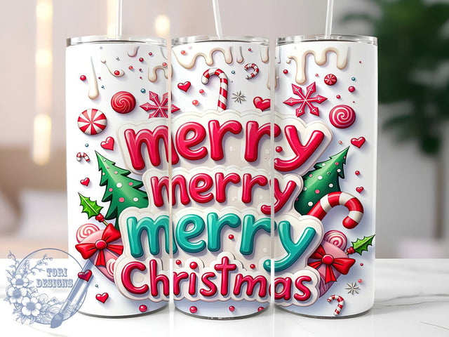 3D Merry Christmas Tumbler, Inflated Candy Cane Wrap, Holiday Drinkware, 20oz Sublimation Design, Festive Tumbler Wrap, Cute Christmas Mug, Candy Cane Tumbler Sublimation ToriDesigns 