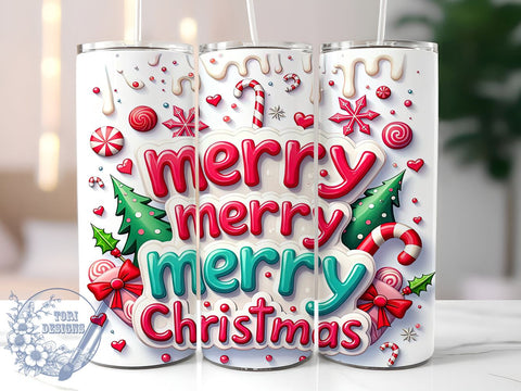 3D Merry Christmas Tumbler, Inflated Candy Cane Wrap, Holiday Drinkware, 20oz Sublimation Design, Festive Tumbler Wrap, Cute Christmas Mug, Candy Cane Tumbler Sublimation ToriDesigns 