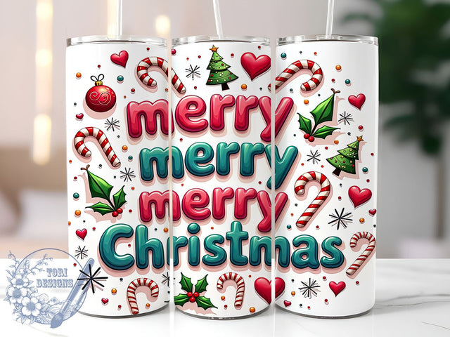 3D Merry Christmas Tumbler, Inflated Candy Cane Wrap, Holiday Drinkware, 20oz Sublimation Design, Festive Tumbler Wrap, Cute Christmas Mug, Candy Cane Tumbler Sublimation ToriDesigns 