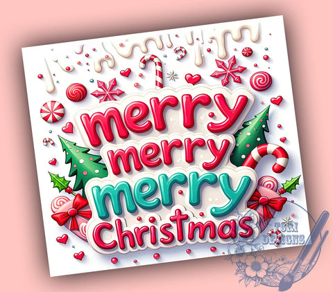 3D Merry Christmas Tumbler, Inflated Candy Cane Wrap, Holiday Drinkware, 20oz Sublimation Design, Festive Tumbler Wrap, Cute Christmas Mug, Candy Cane Tumbler Sublimation ToriDesigns 