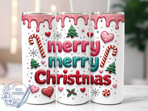 3D Merry Christmas Tumbler, Inflated Candy Cane Wrap, Holiday Drinkware, 20oz Sublimation Design, Festive Tumbler Wrap, Cute Christmas Mug, Candy Cane Tumbler Sublimation ToriDesigns 