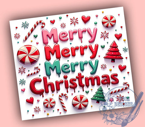 3D Merry Christmas Tumbler, Inflated Candy Cane Wrap, Holiday Drinkware, 20oz Sublimation Design, Festive Tumbler Wrap, Cute Christmas Mug, Candy Cane Tumbler Sublimation ToriDesigns 