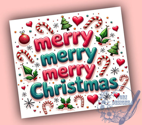 3D Merry Christmas Tumbler, Inflated Candy Cane Wrap, Holiday Drinkware, 20oz Sublimation Design, Festive Tumbler Wrap, Cute Christmas Mug, Candy Cane Tumbler Sublimation ToriDesigns 