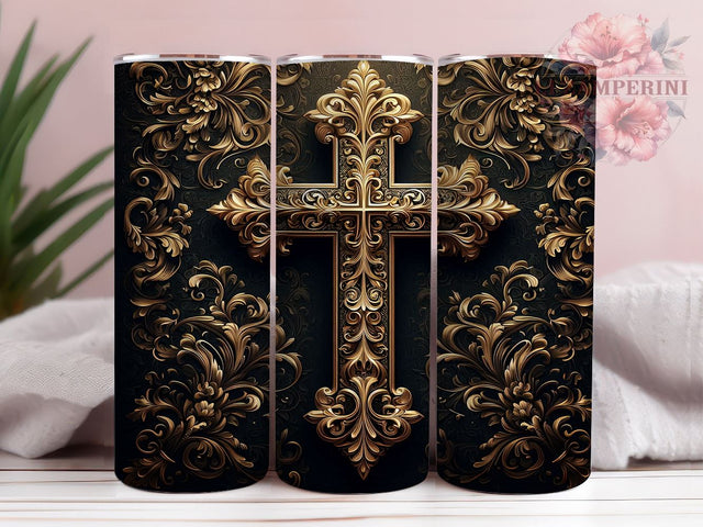 3D Metal Christian Cross 20 oz Skinny Tumbler Sublimation Design, Straight & Tapered Tumbler Png, Metal Cross Tumbler Png, Digital Download PNG Sublimation Li Zamperini 