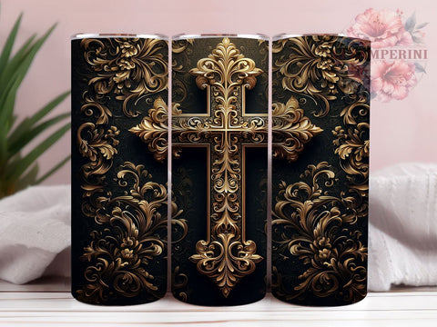 3D Metal Christian Cross 20 oz Skinny Tumbler Sublimation Design, Straight & Tapered Tumbler Png, Metal Cross Tumbler Png, Digital Download PNG Sublimation Li Zamperini 
