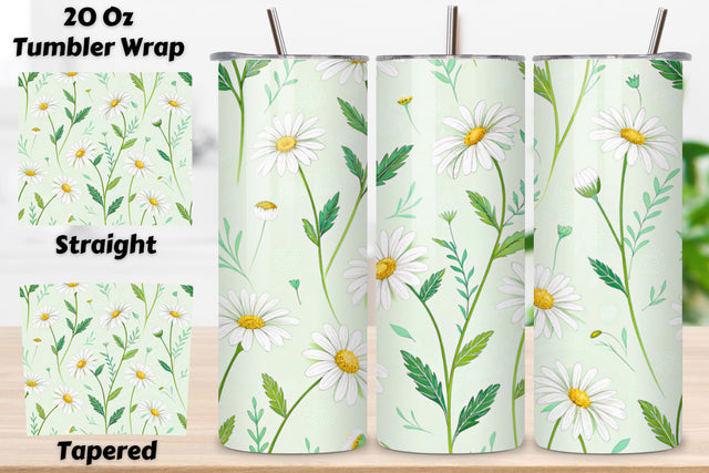 3D Minimalist Daisies Seamless Tumbler Wrap, Clean and Simple Spring Design, seamless tumbler wrap, minimalist daisy design, clean floral wrap, watercolor spring design, 20oz skinny tumbler, tapered tumbler wrap Sublimation FloridPrintables 