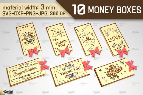 3D Money Box Bundle. Cash Gift Box Laser Cut. Money Holder SVG SVG Evgenyia Guschina 