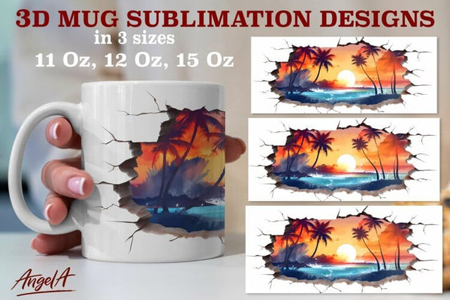 3d mug sublimation designs / beach palm tree, sunset png Sublimation Angelina Semenova 