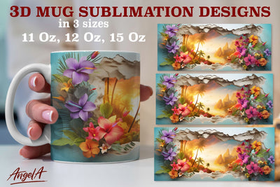 3d mug sublimation designs / palm tree, tropical flowers png Sublimation Angelina Semenova 