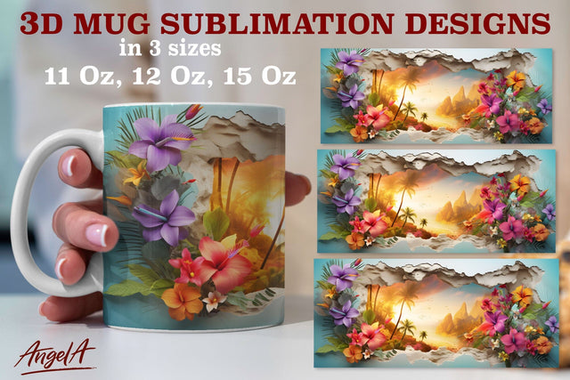 3d mug sublimation designs / palm tree, tropical flowers png Sublimation Angelina Semenova 