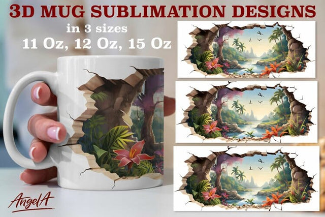 3d mug sublimation designs / river, tropical flowers png Sublimation Angelina Semenova 