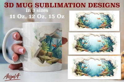 3d mug sublimation designs / under water life png, fishes Sublimation Angelina Semenova 