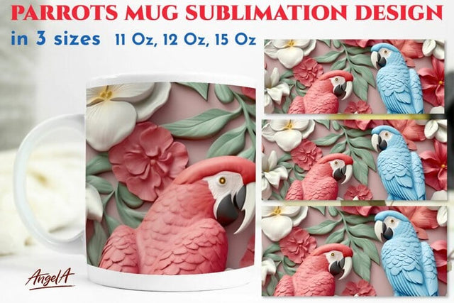 3d mug wrap sublimation 3d sublimation parrot 3d flowers PNG Sublimation Angelina Semenova 