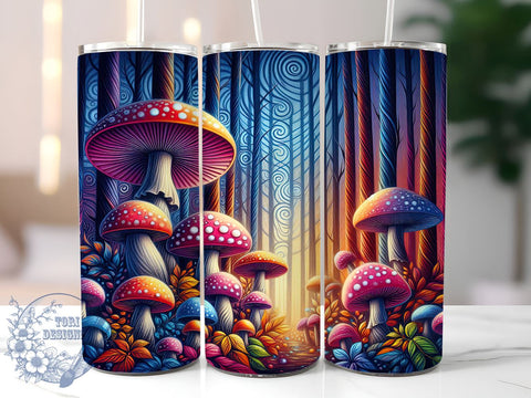 3D Mushroom Tumbler, 20oz Tumbler Wrap, Sublimation Design, Digital Download, High Resolution PNG, Trippy Mushroom Design, Summer Drinkware Sublimation ToriDesigns 
