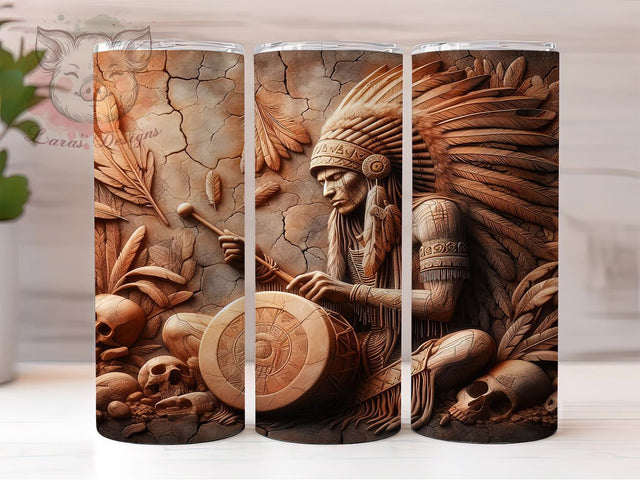 3D Native Tribal Carved Tumbler Wrap, Carved Wall Tumbler, Indigenous 3D Sublimation, Tribal Carving Cup, Native Heritage Drinkware, Rustic Wall Art Mug, Cultural Carved Digital Sublimation Lara' s Designs 