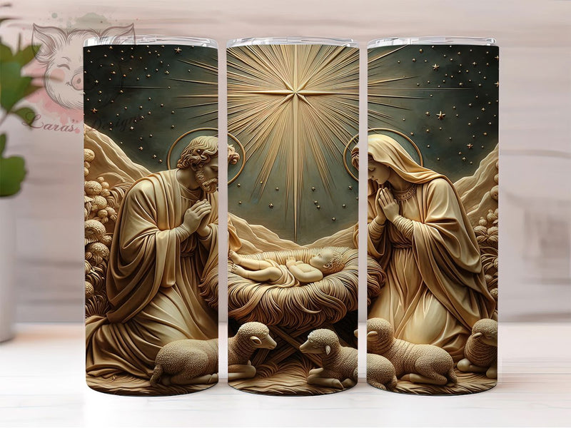 3D Nativity Christmas Tumbler, Christmas Story Wrap, Holy Night Sublimation, Religious Holiday Cup, 20Oz Skinny Tumbler Wrap, Faith-Based Mug, Christian Christmas Design Sublimation Lara' s Designs 