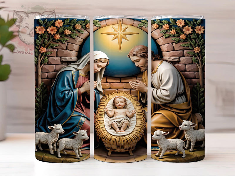 3D Nativity Christmas Tumbler, Christmas Story Wrap, Holy Night Sublimation, Religious Holiday Cup, 20Oz Skinny Tumbler Wrap, Faith-Based Mug, Christian Christmas Design Sublimation Lara' s Designs 