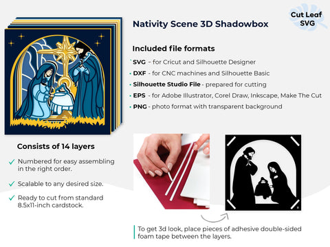 3D Nativity svg - Shadow Box svg, Christmas svg, Nativity svg, Jesus svg, 3d svg 3D Paper CutLeafSvg 