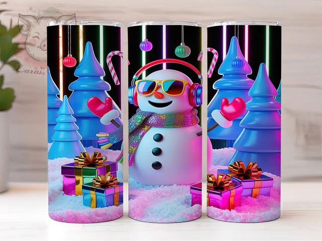 3D Neon Christmas Snowman Tumbler, Neon Christmas Snowman, Bright Holiday Snowman, 20Oz Wrap Design, Christmas Sublimation, Neon Winter Theme, Festive Glow Snowman Sublimation Lara' s Designs 