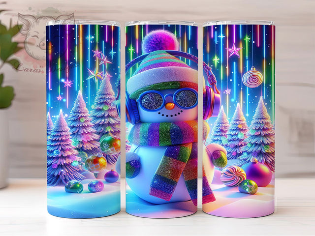 3D Neon Christmas Snowman Tumbler, Neon Christmas Snowman, Bright Holiday Snowman, 20Oz Wrap Design, Christmas Sublimation, Neon Winter Theme, Festive Glow Snowman Sublimation Lara' s Designs 