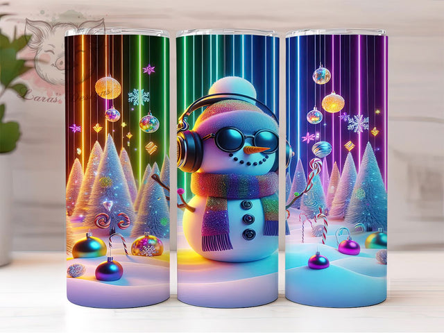 3D Neon Christmas Snowman Tumbler, Neon Christmas Snowman, Bright Holiday Snowman, 20Oz Wrap Design, Christmas Sublimation, Neon Winter Theme, Festive Glow Snowman Sublimation Lara' s Designs 