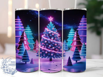 3D Neon Christmas Tree Tumbler, Neon Holiday Wrap, Festive Tree Sublimation Design, Bright Christmas Cup, 20Oz Skinny Tumbler Wrap, Glowing Holiday Mug, Modern Neon Christmas Design Sublimation ToriDesigns 