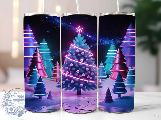 3D Neon Christmas Tree Tumbler, Neon Holiday Wrap, Festive Tree Sublimation Design, Bright Christmas Cup, 20Oz Skinny Tumbler Wrap, Glowing Holiday Mug, Modern Neon Christmas Design Sublimation ToriDesigns 