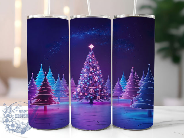 3D Neon Christmas Tree Tumbler, Neon Holiday Wrap, Festive Tree Sublimation Design, Bright Christmas Cup, 20Oz Skinny Tumbler Wrap, Glowing Holiday Mug, Modern Neon Christmas Design Sublimation ToriDesigns 