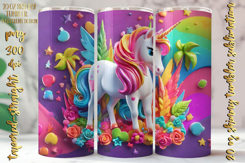 3D Neon Colors Unicorn Design 20 Oz Skinny Tumbler, 4 design Sublimation oyonnidesign 