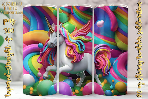 3D Neon Colors Unicorn Design 20 Oz Skinny Tumbler, 4 design Sublimation oyonnidesign 