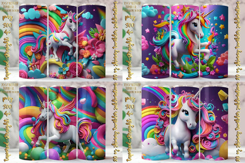 3D Neon Colors Unicorn Design 20 Oz Skinny Tumbler, 4 design Sublimation oyonnidesign 