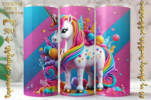 3D Neon Colors Unicorn Design 20 Oz Skinny Tumbler, 4 design Sublimation oyonnidesign 