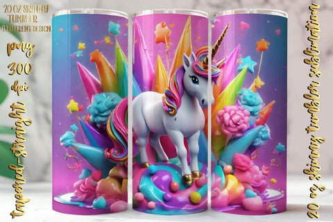 3D Neon Colors Unicorn Design 20 Oz Skinny Tumbler, 4 design Sublimation oyonnidesign 