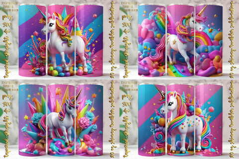 3D Neon Colors Unicorn Design 20 Oz Skinny Tumbler, 4 design Sublimation oyonnidesign 
