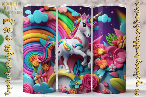 3D Neon Colors Unicorn Design 20 Oz Skinny Tumbler, 4 design Sublimation oyonnidesign 