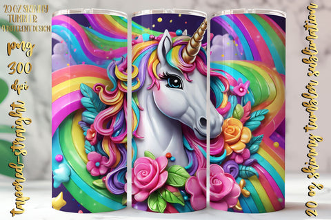 3D Neon Colors Unicorn Design 20 Oz Skinny Tumbler, 4 design Sublimation oyonnidesign 