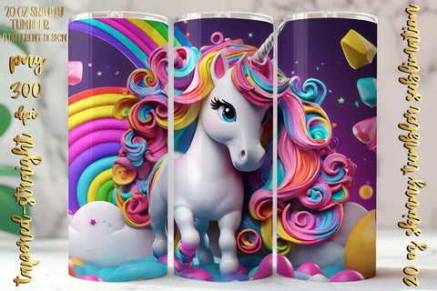 3D Neon Colors Unicorn Design 20 Oz Skinny Tumbler, 4 design Sublimation oyonnidesign 