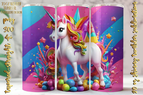 3D Neon Colors Unicorn Design 20 Oz Skinny Tumbler, 4 design Sublimation oyonnidesign 