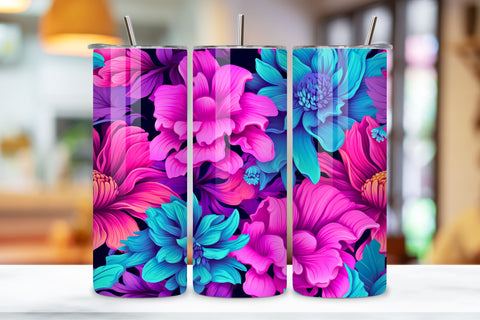 3D Neon Floral Fantasy Tumbler wrap, Seamless Wrap PNG Sublimation FloridPrintables 
